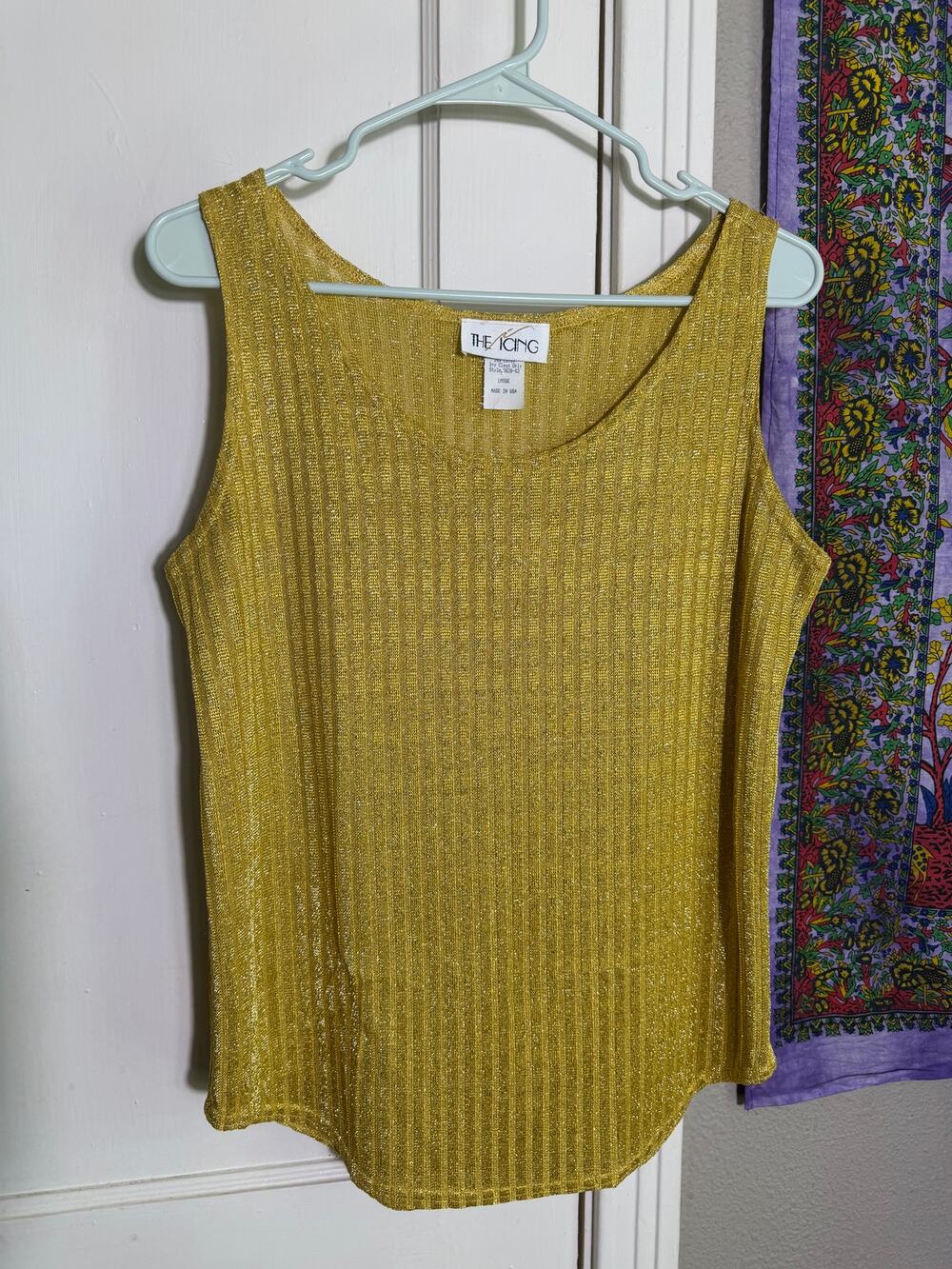 Vintage 90s The Icing Gold Lurex Metallic Knit Tank Top Made USA Large